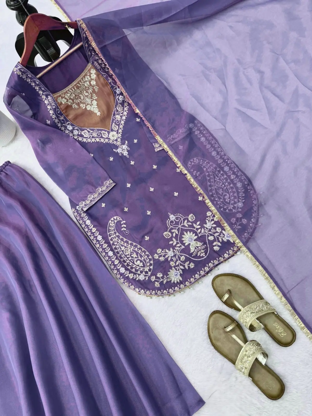 Paisley-Yoke Salwar Suit - Lavender